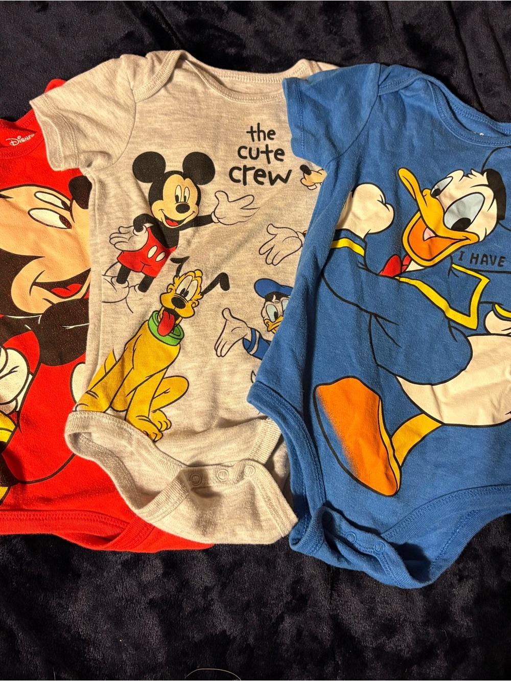 Disney Baby 3pc Cotton Snap Bodysuit Set Mickey Donald Goofy Pluto 18-24M